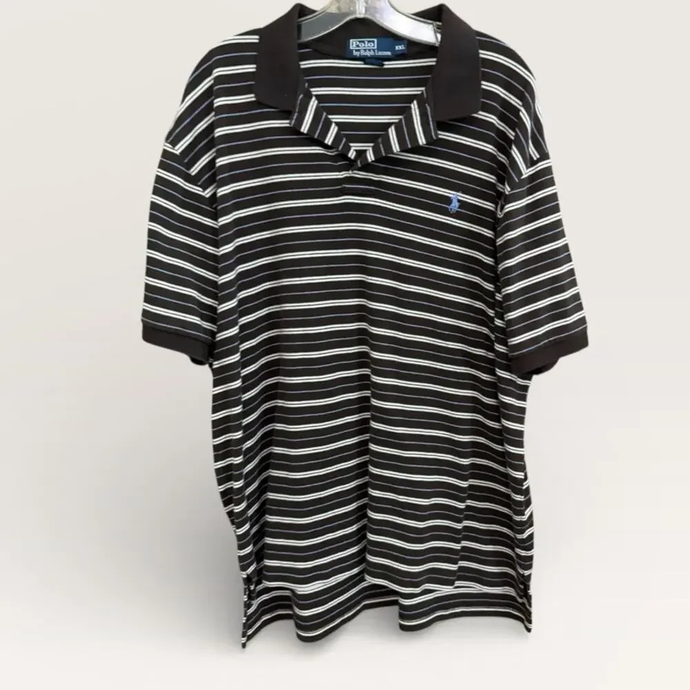 Polo Ralph Lauren Size XXL Brown Blue Striped Mens Polo Classic Preppy